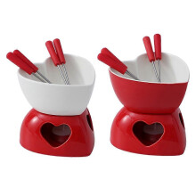 (2pcs, white+red) Ceramic Butter Warmer Set With Forks For Melting Chocolate Cheese And Caramel Ideal For Family Gatherings
