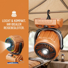 Ventilatore da tavolo a batteria USB con luce LED, 6000 mAh, ventilatore da campeggio con gancio, ventilatore portatile silenzioso per casa e ten