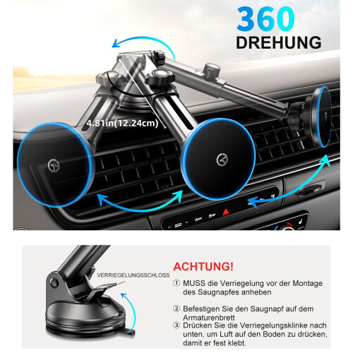 MagSafe Car Phone Mount with Charging Function, Dashboard, Vent and Windshield Holder, Compatible with iPhone 16, 15, 14 2
