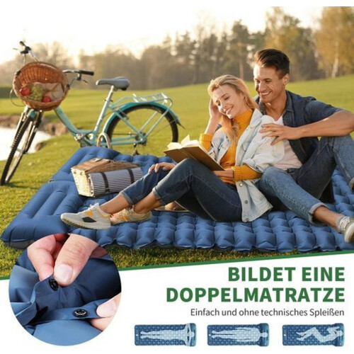 Inflatable Camping Sleeping Pad, 9cm Thick Ultralight Self-Inflating Mat with Pillow, Waterproof Foldable Sleeping Mat, 1