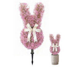 Valentine's Day Pink Rabbit Simulated Green Plant Ground Insertion Potted Plant, Easter Home and Garden Decoration Tree