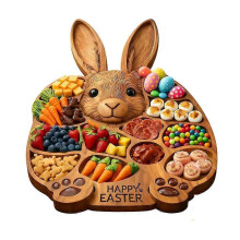 Easter Bunny Wooden Charcuterie Board,Cute Rabbit-Shaped Serving Tray with Compartments,Holiday Cheese Snack Serving Platter Wooden Snack Board,Easte