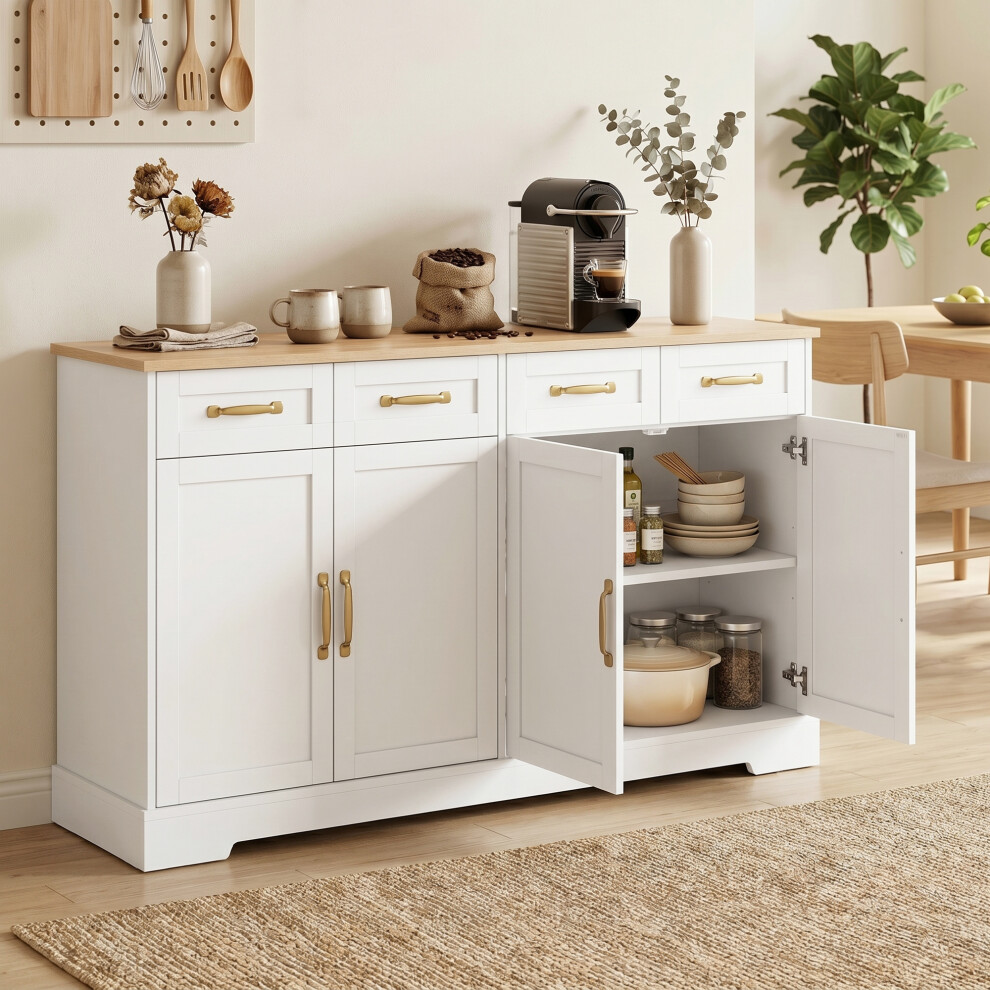 Homcom (White) Sideboard With 4 Drawers, 4 Doors And 2 Adjustable Shelves