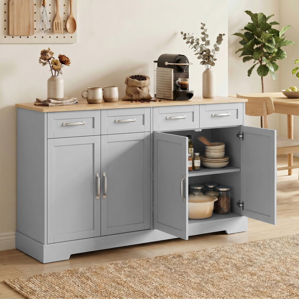 Homcom (Grey) Sideboard With 4 Drawers, 4 Doors And 2 Adjustable Shelves