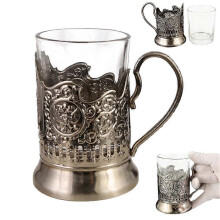 Retro Style Metal Holder Whiskey Glass, Classic Russian Cup, Drinking Unique Business Bar Art & R4a2
