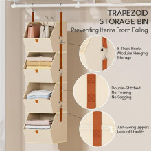 Hanging Closet Organizer 4 Tier,Clothes Hanging Shelves, Space-Saving Closet System, Fabric Storage Bins Bedroom Beige