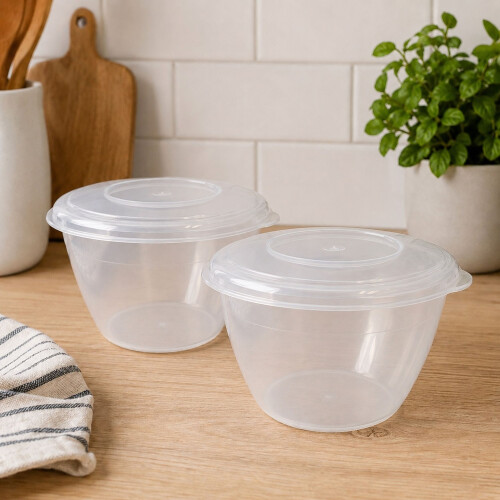 2x 1.2L Microwave Steam Pudding Bowl and Lids Small Plastic