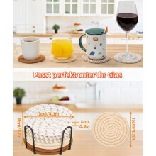 8 Piece Handmade Cotton Drink Coasters with Holder, Round Washable and Durable Cup Mats for Table Decor, Brown Multicolo