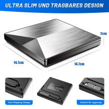 Portable External CD DVD Drive, USB 3.0 and Type-C DVD/CD Burner, Fast Data Transfer Optical Drive for Laptop, Desktop,
