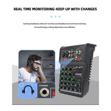 4-Kanaals DJ-Mixerconsole met Draadloze Dubbele Microfoon, 2-Weg Audiobediening voor Thuis, KTV-Podiumstudio