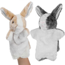 Interactive Rabbit Hand Doll Toy 2Pcs for Kids Playing Brown Plush