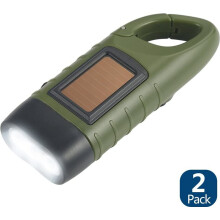 2 in 1 Hand Crank LED Solar Flashlight, 2 Pack Portable Green Carabiner Torch for Camping, Outdoor Climbing and Hiking