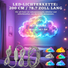 DIY Thundercloud LED Light for Room, 200 cm RGB Cloud Lamp with USB, Colorful Storm Cloud Decoration for Bedroom and Gam