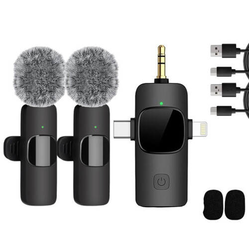 3-in-1 Wireless Lavalier Microphone for Phone, Camera and USB-C Devices, Compact Clip-On Audio Mic 1