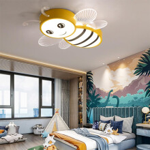 LED Ceiling Light for Kids Room, Bee Design, Dimmable with Remote Control, 60 cm Yellow Nursery Lamp