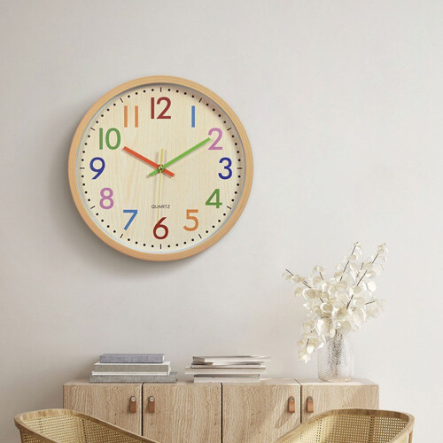 Silent Wall Clock with Bamboo Pattern for Bedroom, 12 Inch, Modern Decorative Home Wall Clock 1