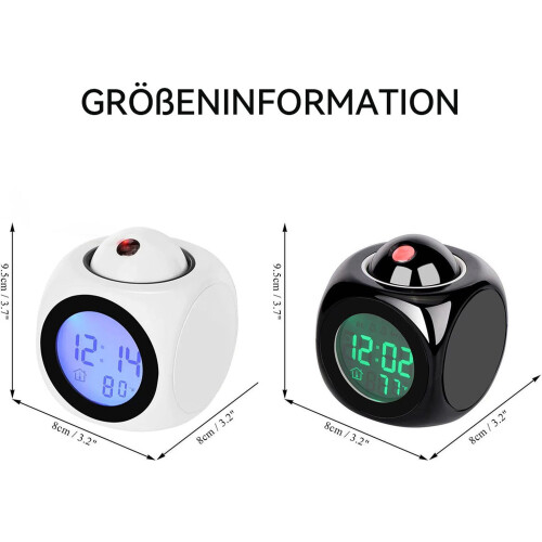 Projection Alarm Clock with Night Light and Temperature Display, LED Digital Clock, White, Home Bedroom Use 1