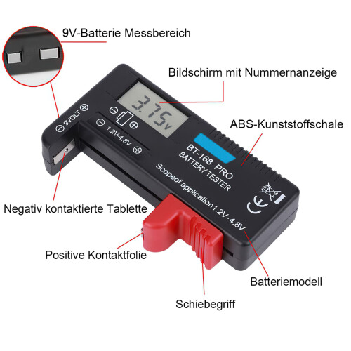 Battery Tester with LCD Display, Capacity Indicator, Button Cell Tester for AAA AA C D and 9V Batteries 1