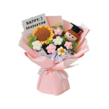(1pcs, Pink) 2026 Graduation Crochet Flower Bouquet Knitted Grad Doll Artificial Preserved Flowers for Teachers Day Home Decor Graduation Gift