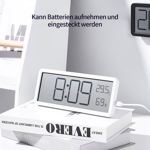 Wall Clock, 20.2 x 2 x 8 cm, Hanging Design with Pendulum, Temperature and Humidity Display, White 2
