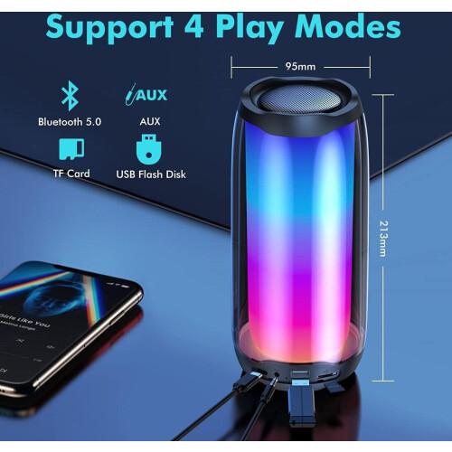 360 Degree Light Bluetooth Speaker, Bluetooth 5.0, IPX5 Water Resistant, Type C Rechargeable Portable Speaker