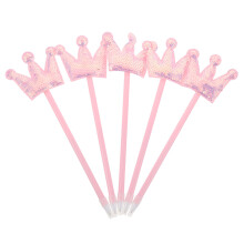 5St Kawaii Glitter Balpennen Met Kroon Detail Voor Vrouwen