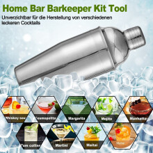 Cocktail Shaker Set, 750ml Stainless Steel Bartender Kit with Martini Mixing Tools and Cocktail Recipe Book for Home Bar
