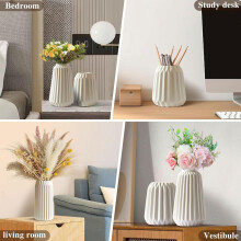 Conjunto de 3 vasos de cerâmica branca para decoração moderna, vasos decorativos foscos para capim-dos-pampas, estética neutra boho.