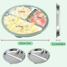 Conjunto de 2 pratos infantis divididos em aço inoxidável com base de sucção, antiderrapantes, livres de BPA, fundo de silicone removível e