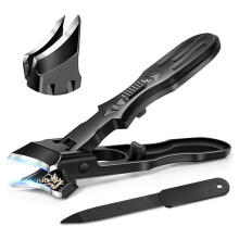 Beak Beveled Nail Clippers - Wide Jaw Opening Anti- Beak Nail Clippers with Catcher, 45 Degrees Black