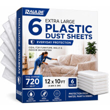 Raulde 6 Pack Extra Large Plastic Dust Sheets for Decorating 3.6 x 3m (12 x 10ft