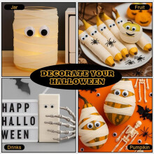 5 Rolls Halloween Masking Tape Decoration and 300 Pcs Black -Googly Eyes Self Adhesive 6mm 12mm 20mm for DIY