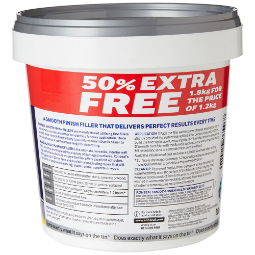 Ronseal Ronseal Smooth Finish Filler Multi-Purpose Ready Mixed 1.8kg, white 1