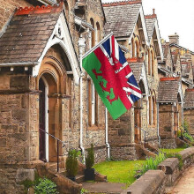 (4x6FT) Welsh Flag with Union Jack Wales Flag Wales Dragon 100% Polyester Double Seam 2 Eyelets for Outdoor and Indoor Display