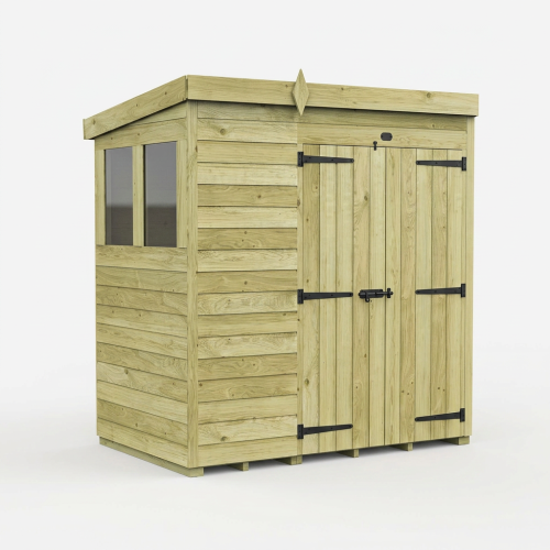 6 x 4 Pent Shed Tanalised (Double Door, With Windows) 1