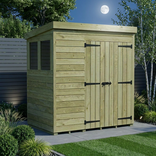6 x 4 Pent Shed Tanalised (Double Door, With Windows) 2