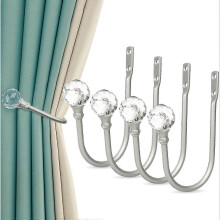 Curtain Holdbacks, Crystal Curtain Holders for Wall 4 Pack Curtain Tiebacks Silver Drapery Tiebacks Curtain Pull Backs for Home Decor