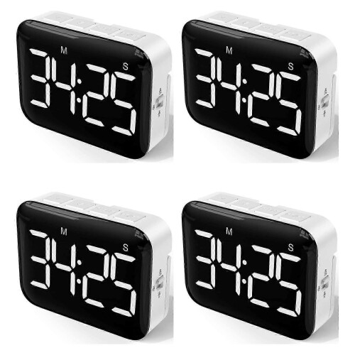 4X Digital Kitchen Timer - Magnetic Countdown Count Up Timer with Large LED Display Loud Volume for Cooking and for Kids