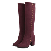 1Paar Fashionable Vintage Knight Boots Vrouwen Donkerrood