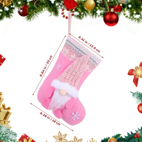 2St Xmas Stocking Hanger Roze Faceless Doll Decoratie 1
