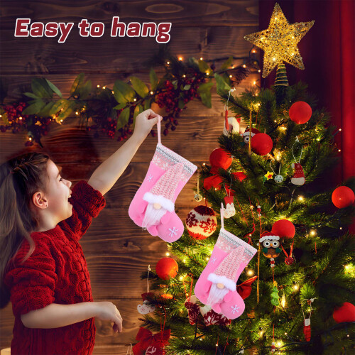 2St Xmas Stocking Hanger Roze Faceless Doll Decoratie 2