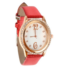 1Modieuze Dames Quartz Met En Rood Lederen Band