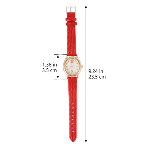 1Modieuze Dames Quartz Met En Rood Lederen Band 1