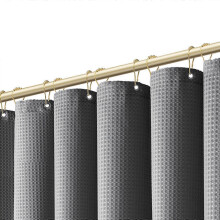 (Gray) Dynamene Dark Green Fabric Shower Curtain - Waffle Weave Textured Heavy Duty Cloth Shower Curtains