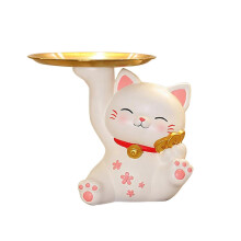 (B) Maneki Neko Living Room Porch Cat Tray Decoration Ornaments Lucky Meaning