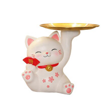 (A) Maneki Neko Living Room Porch Cat Tray Decoration Ornaments Lucky Meaning