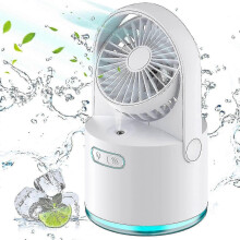 (White) Portable Misting Fan, Rechargeable Cooling Mister Fan With 7 Color Nightlights, Mist Fan With 300ml Water Tank