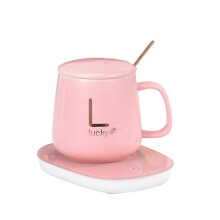 55 Degree Constant Temperature Cup Office Home Smart Thermostatic Coasters Mugs and Warmer Pad -Pink