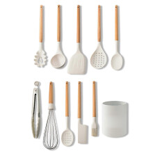 10pcs Silicone Kitchen Utensil Set with Holder Non Stick Heat Resistance Cooking Spatula Spoon Set Milky White