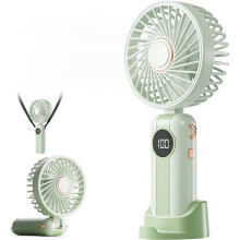 Mini ventilador portátil recarregável, ventilador pessoal USB com 5 velocidades, bateria de 1200mAh, visor LED e design dobrável para mesa.